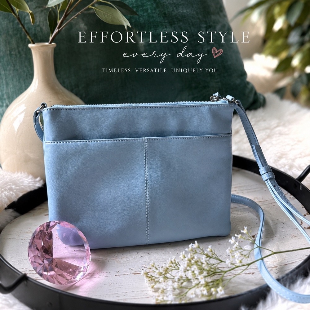 ili New York Baby Blue Leather RFID Crossbody Bag Tassel Zip Top Slim Purse